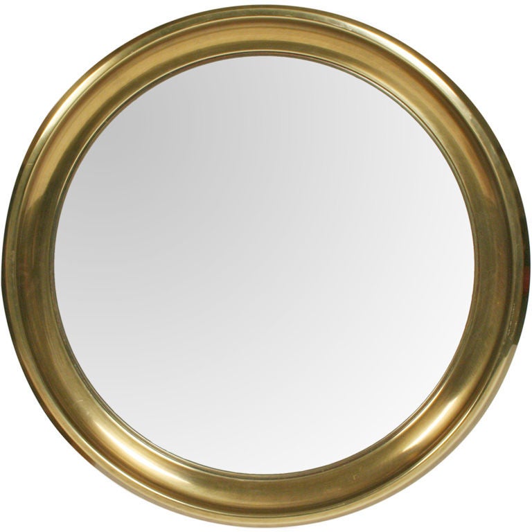 American Circular Brass Framed Porthole Mirror by Mastercraft For Sale