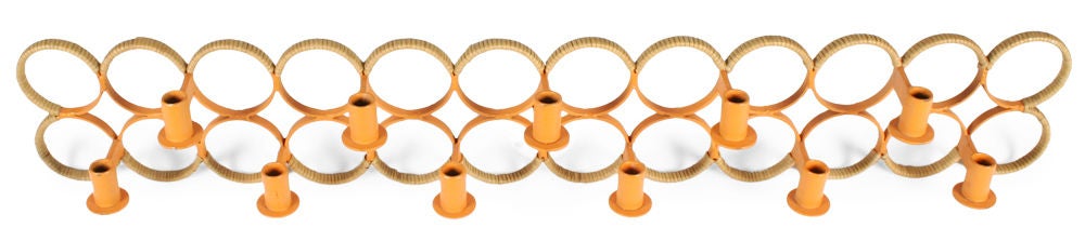 American Orange Lacquered Wrought Iron Wall-Mounted Candelabra by Arthur Umanoff In Excellent Condition For Sale In New York, NY
