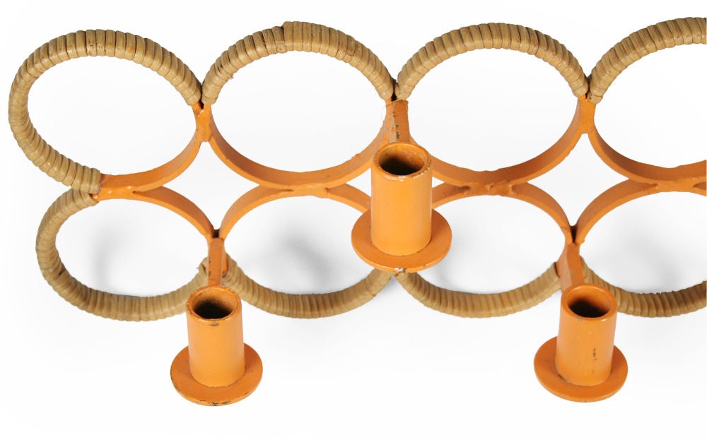 American Orange Lacquered Wrought Iron Wall-Mounted Candelabra by Arthur Umanoff For Sale 3