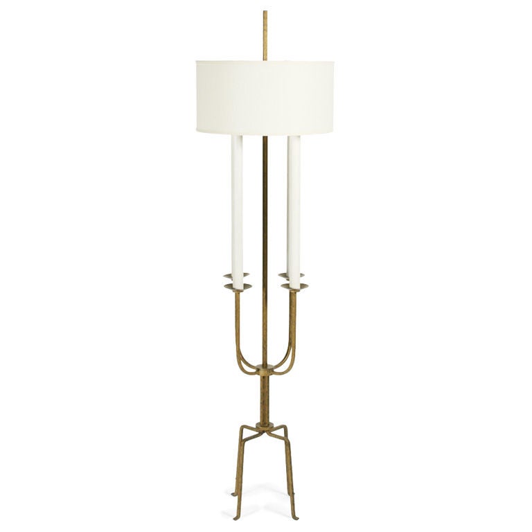 Gilt Wrought Iron Candelabra Floor Lamp by Tommi Parzinger For Sale