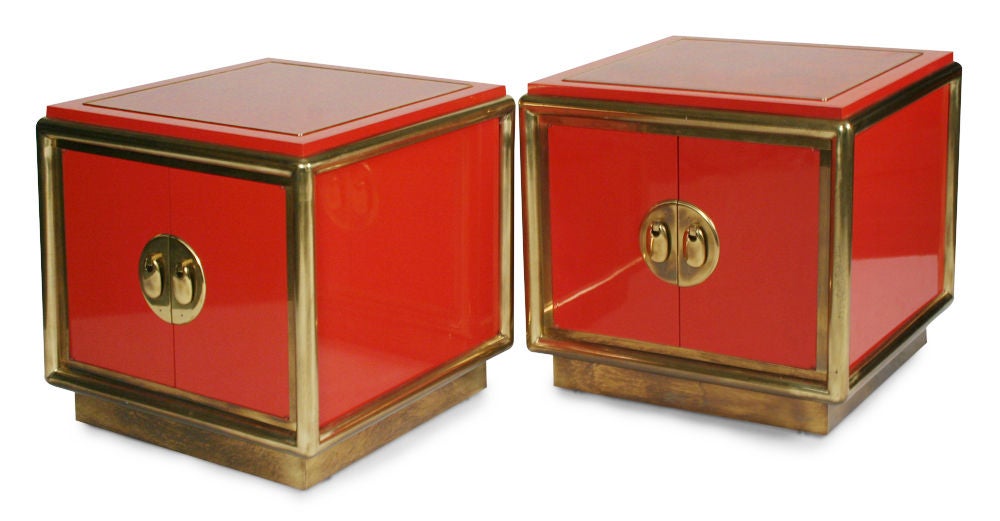 American Pair of Cinnabar Lacquered End Tables by Mastercraft