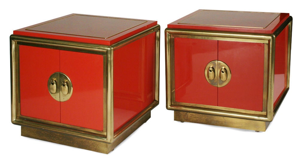 Late 20th Century Pair of Cinnabar Lacquered End Tables by Mastercraft