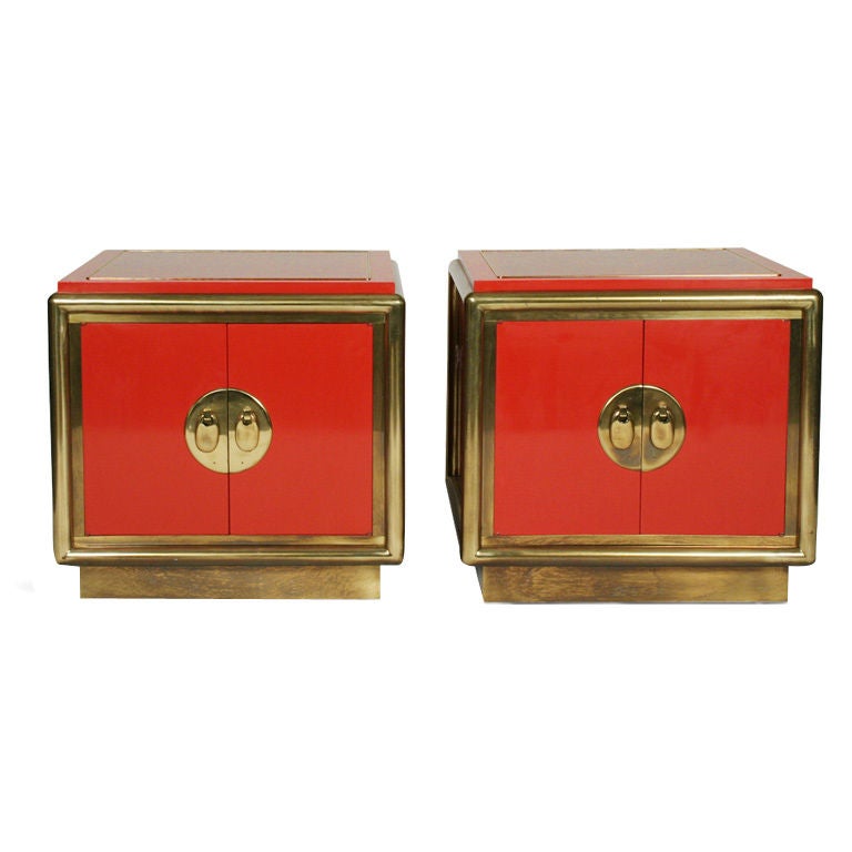 Pair of Cinnabar Lacquered End Tables by Mastercraft