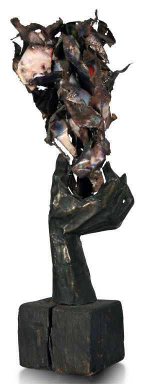 Brutalist Flaming Hand Metal Sculpture 1