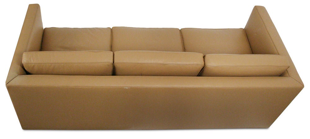 Mid-Century Modern American Three-Seat Leather Tuxedo Sofa on Casters by Ward Bennett for Brickel For Sale
