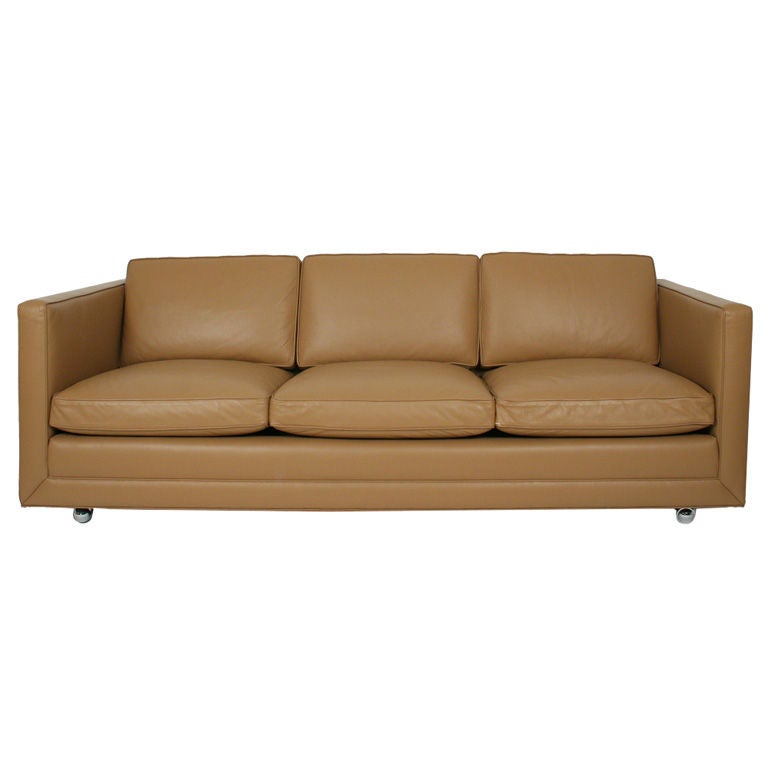Three Seat Leather Tuxedo Sofa On Casters By Ward Bennett For Brickel