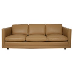American Three-Seat Leather Tuxedo Sofa on Casters by Ward Bennett for Brickel