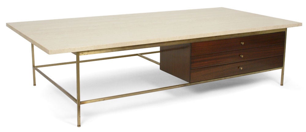 Mid-Century Modern American Travertine Top Cocktail Table by Paul McCobb for Calvin Furniture Co. For Sale