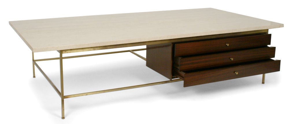 American Travertine Top Cocktail Table by Paul McCobb for Calvin Furniture Co. In Excellent Condition For Sale In New York, NY