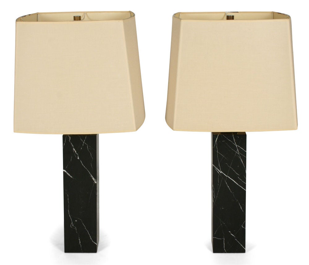 Pair of Black Marble Table Lamp by T.H. Robsjohn-Gibbings In Excellent Condition In New York, NY