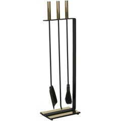 Modernist Set of Three Wrought Iron and Polished Brass Firetools 4