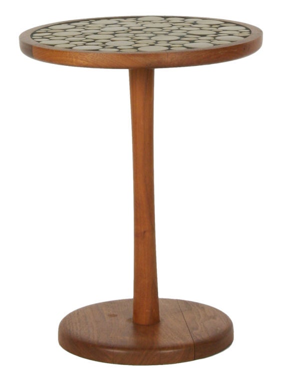 Mid-Century Modern American Ceramic 'Coins' Tile Top Pedestal Occasional Table by Gordon Martz For Sale