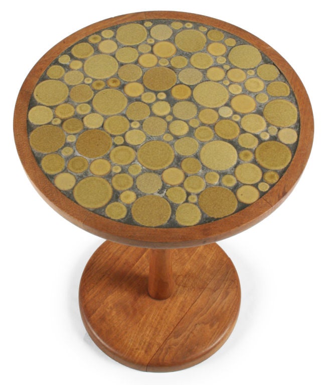 American Ceramic 'Coins' Tile Top Pedestal Occasional Table by Gordon Martz In Excellent Condition For Sale In New York, NY