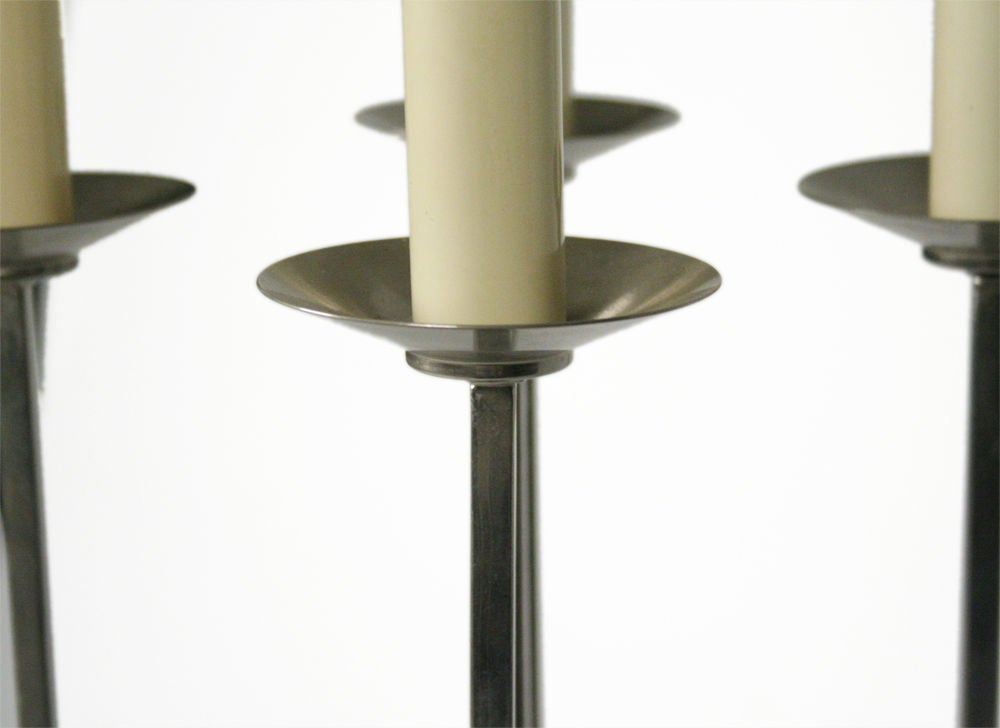 Plated Nickeled Steel Candelabra Floor Lamp by Tommi Parzinger For Sale