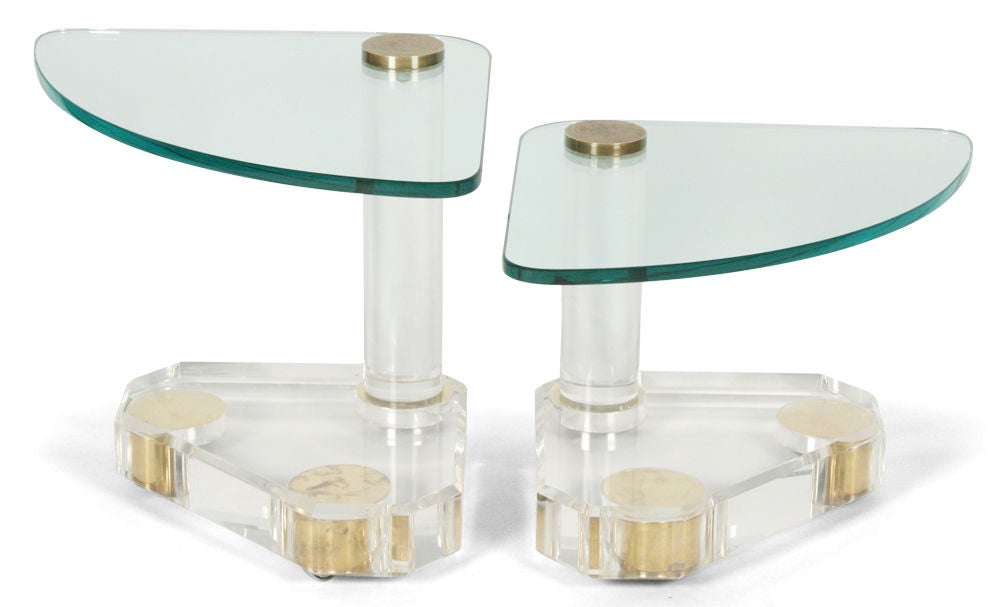 Pair of Glass Fan Top and Lucite Side Tables after Karl Springer