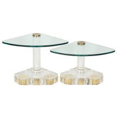 Pair of Glass Fan Top and Lucite Side Tables after Karl Springer
