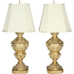 Pair of Monumental Parcel Gilt Plaster Table Lamps 12