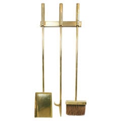 Vintage Polished Brass Wall Mounted Firetools by Virginia Metal Crafters