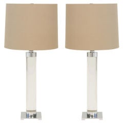 Pair of Crystal Lucite Column Table Lamps from Hansen NYC