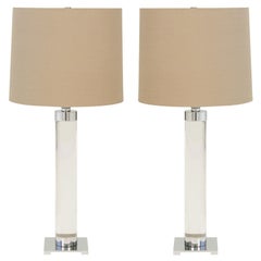 American Crystal Lucite Column Table Lamps by Stewart Ross James or Hansen NYC