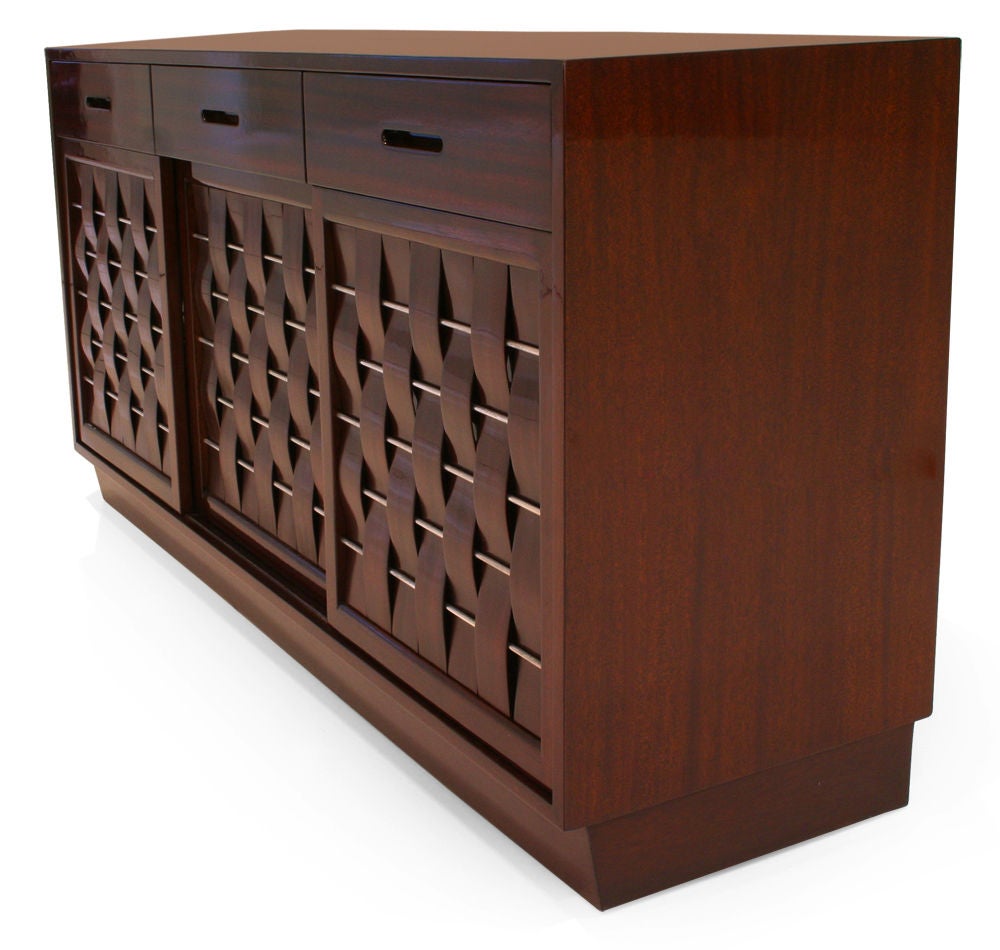 American Modernist Woven Front 3-door Cabinet by Edward J Wormley