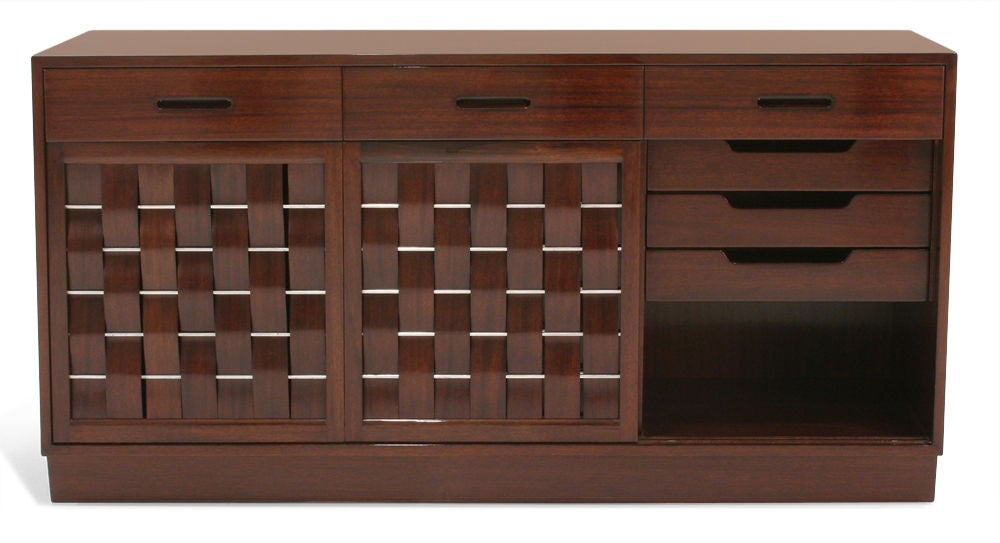 Mid-20th Century Modernist Woven Front 3-door Cabinet by Edward J Wormley