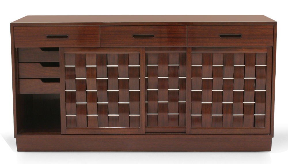 Modernist Woven Front 3-door Cabinet by Edward J Wormley 1