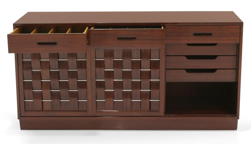 Modernist Woven Front 3-door Cabinet by Edward J Wormley 2