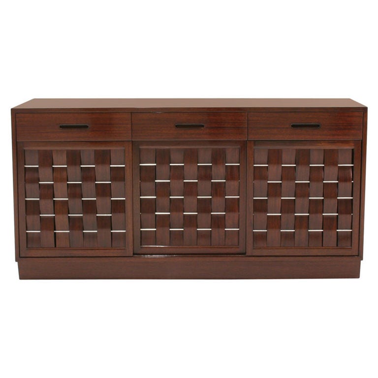 Modernist Woven Front 3-door Cabinet by Edward J Wormley