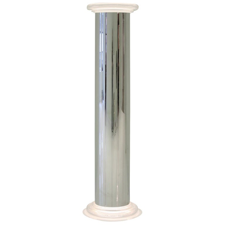 American Illuminated Chrome and Frosted Lucite Pedestal Torchère by LCS For Sale