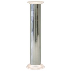 American Illuminated Chrome and Frosted Lucite Pedestal Torchère by LCS