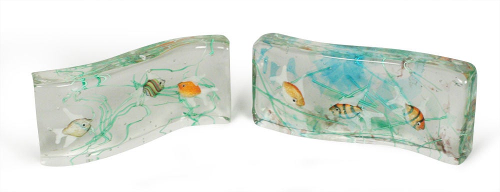 Mid-Century Modern Italian Cenedese Glass Tropical Fish Blocks by Barbini For Sale