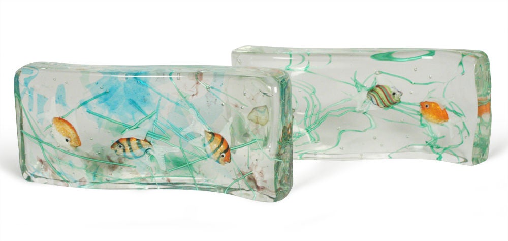 Italian Cenedese Glass Tropical Fish Blocks by Barbini In Excellent Condition For Sale In New York, NY