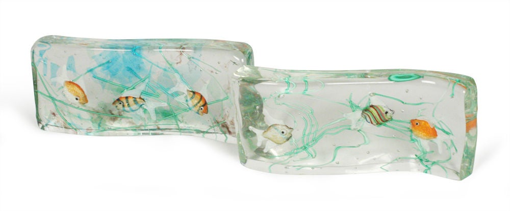 Mid-20th Century Italian Cenedese Glass Tropical Fish Blocks by Barbini For Sale