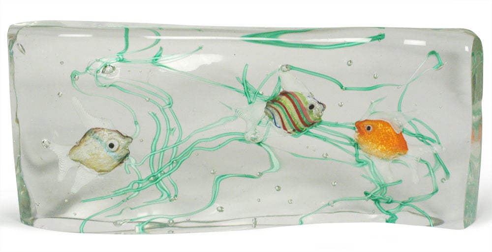Murano Glass Italian Cenedese Glass Tropical Fish Blocks by Barbini For Sale