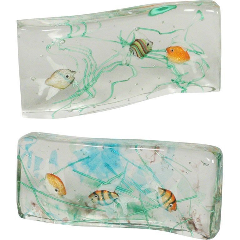 Italian Cenedese Glass Tropical Fish Blocks by Barbini For Sale