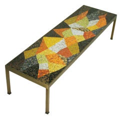 Patchwork Mosaic and Bronze Base Cocktail Table