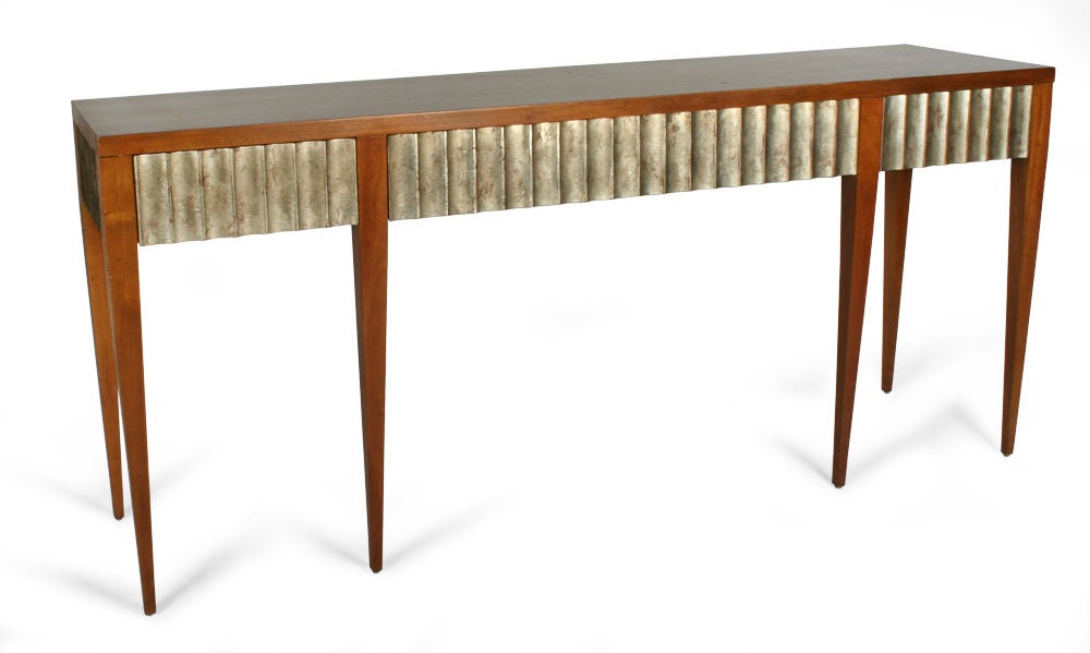 American Silver Leaf Fluted Long Console by John Black for Baker