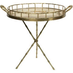 Faux Bamboo Brass Butler's Tray on Tripod Stand