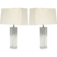 American Lucite and Chrome Quad Directional Table Lamps by Hansen, NYC