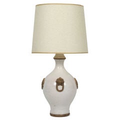 Oatmeal and Gilt Glazed Ceramic Table Lamp by Ugo Zaccagnini 7