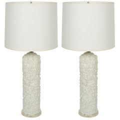 Pair of French White Plaster Pebble Table Lamps 9
