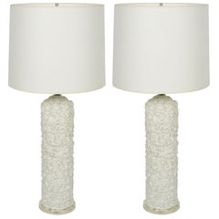 French White Plaster Pebble Table Lamps