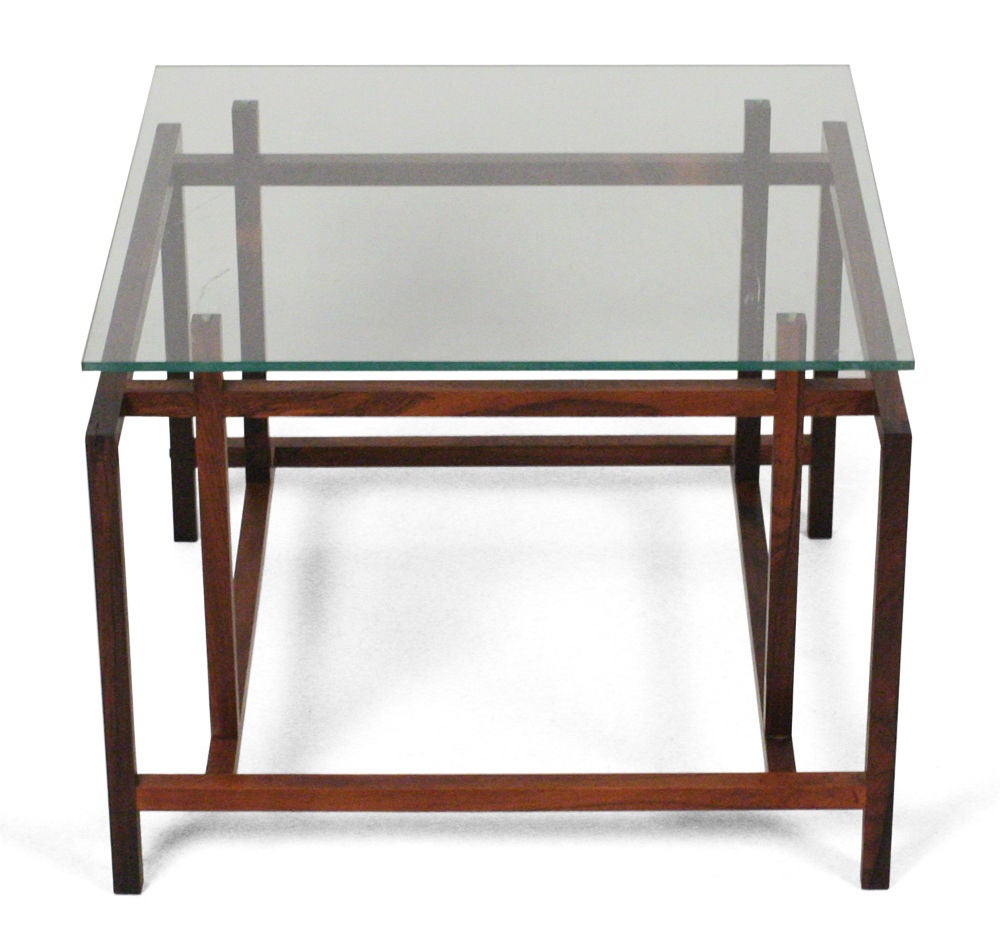 Danish Pair of Rosewood Architectural Frame Side Tables by Komfort For Sale