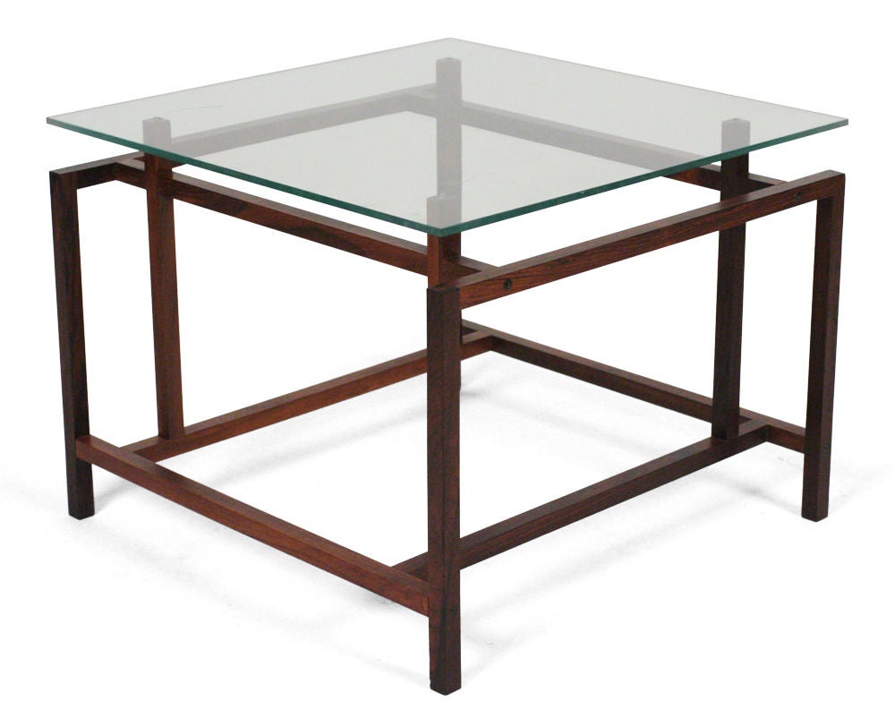 Pair of Rosewood Architectural Frame Side Tables by Komfort For Sale 1