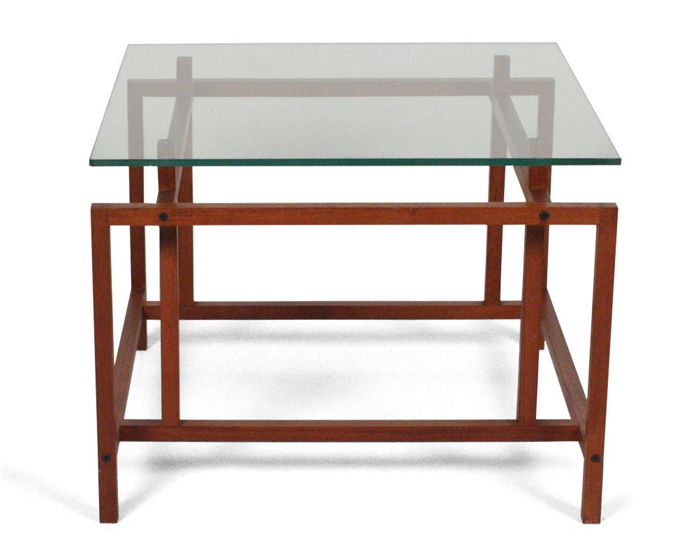 Danish Pair of Teak Architectural Frame End Tables by Komfort For Sale
