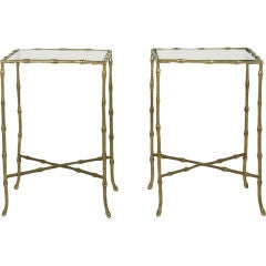 Pair of Brass Faux Bamboo Side Tables after Bagues