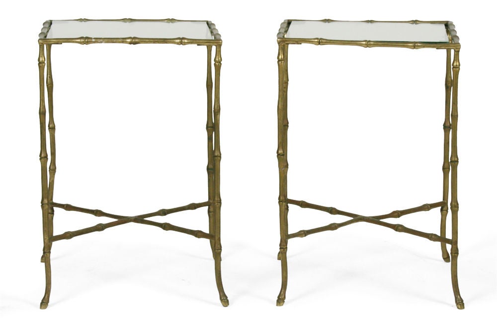 Pair of Brass Faux Bamboo Side Tables after Bagues