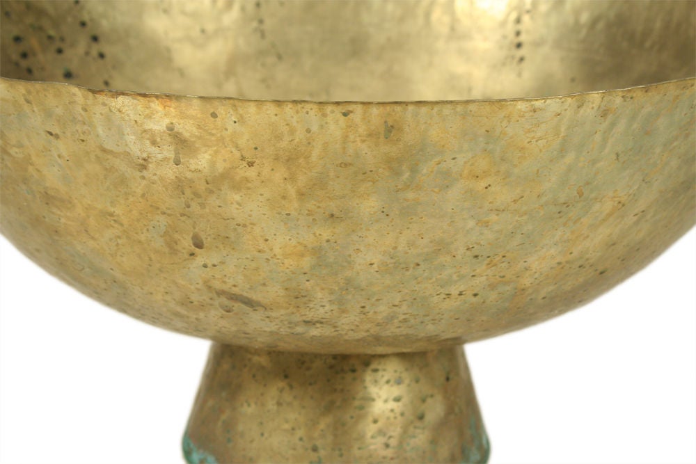 Indian Large Hammered Brass Footed Bowl