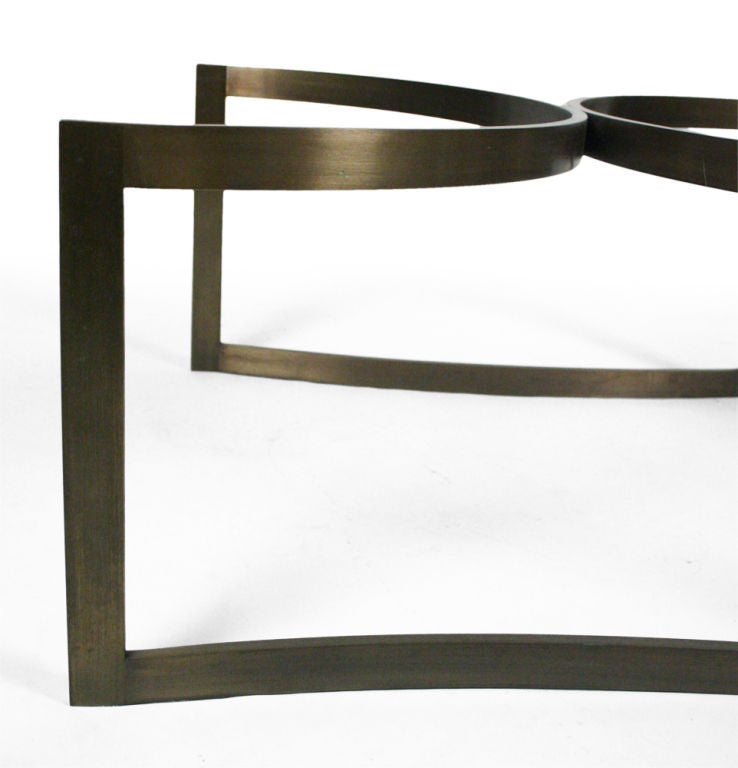 Glass Double Demi-Lune Bronze Base Table after Brueton